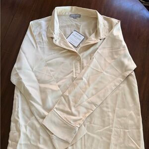 NWT Annie Selke Cream Long-Sleeve Pajama Top Only